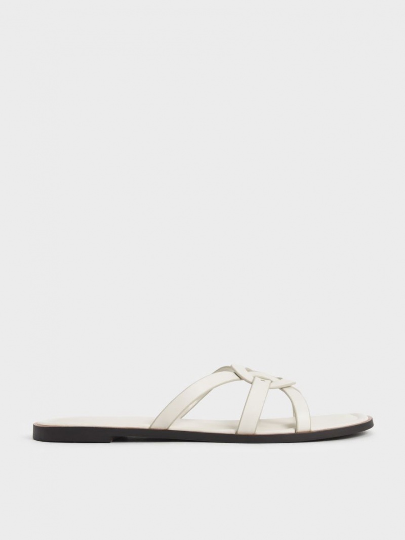 Slapi Charles & Keith Ring Detail Cu Bretele Flats Albi | 409BJWHUQ