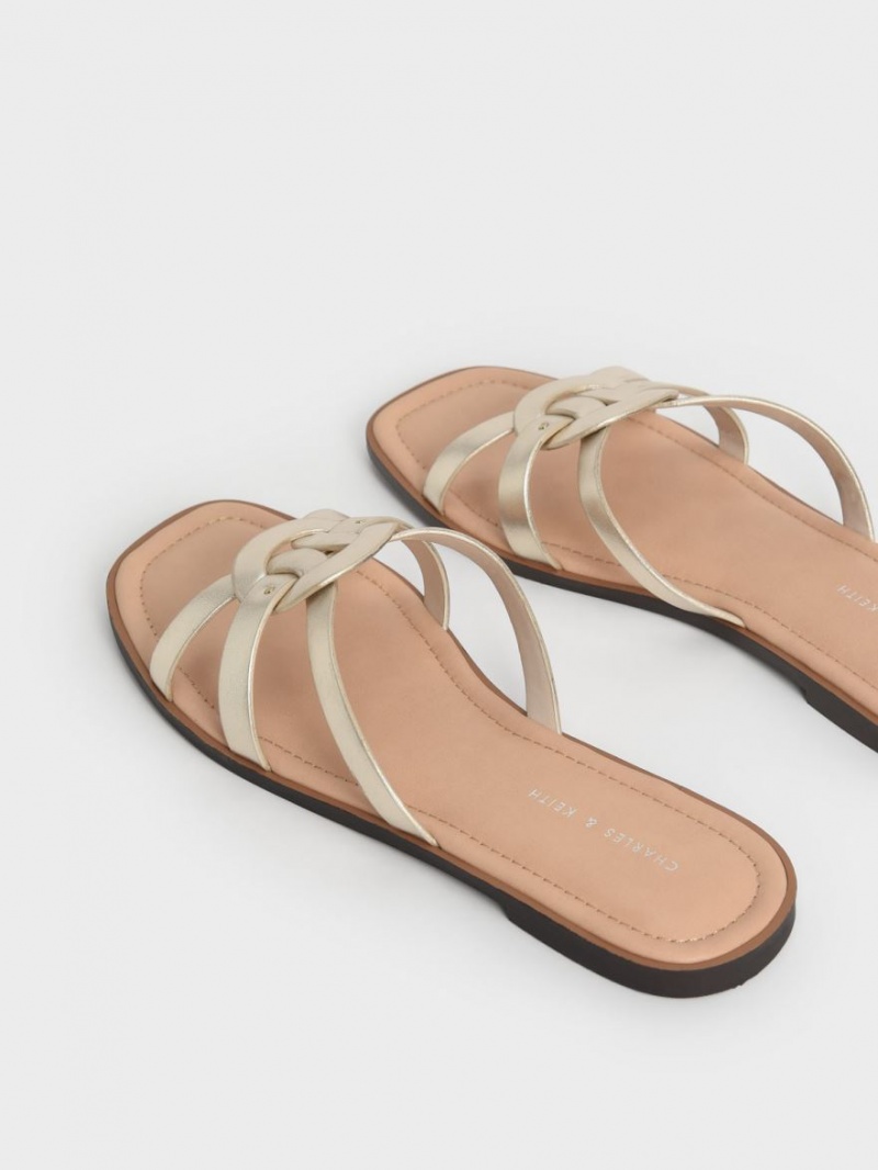 Slapi Charles & Keith Ring Detail Metallic Cu Bretele Flats Aurii | 248TYSHLJ