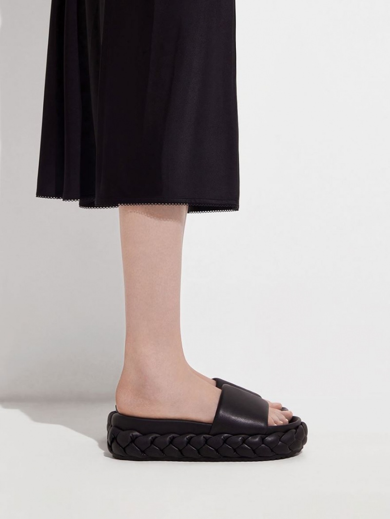 Slapi Charles & Keith Tali Piele Braided Negrii | 306UJFWZS
