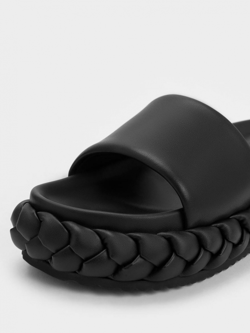 Slapi Charles & Keith Tali Piele Braided Negrii | 306UJFWZS