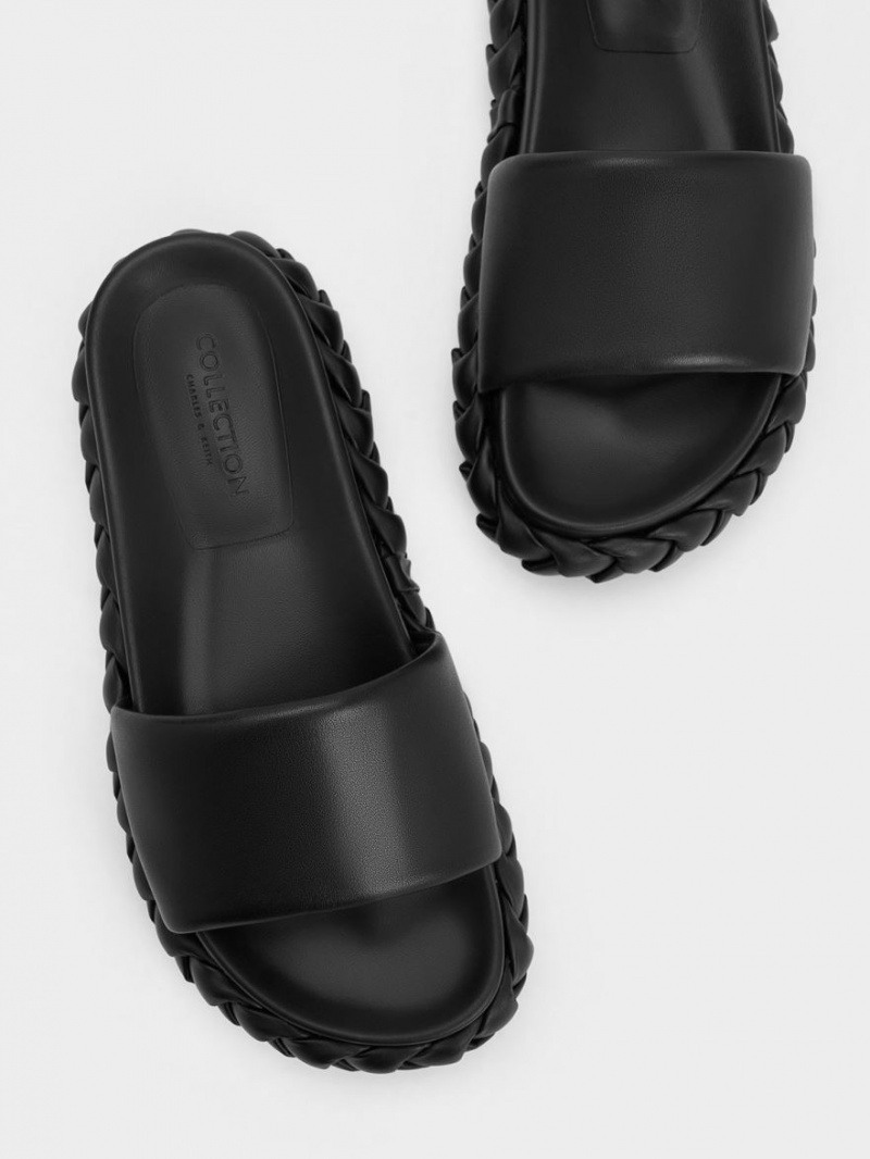 Slapi Charles & Keith Tali Piele Braided Negrii | 306UJFWZS