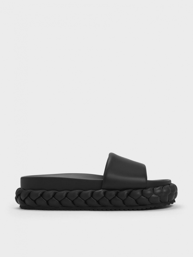 Slapi Charles & Keith Tali Piele Braided Negrii | 306UJFWZS