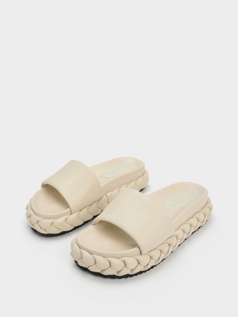 Slapi Charles & Keith Tali Piele Braided Bej | 769JTHVZC