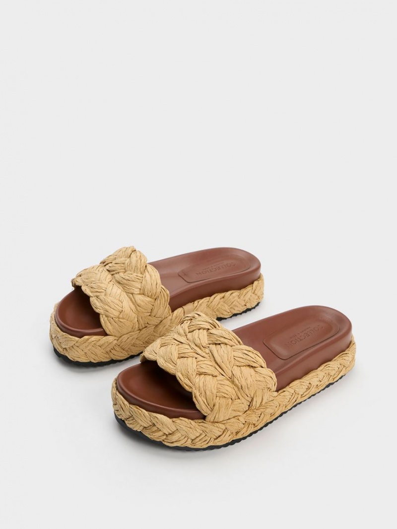 Slapi Charles & Keith Tali Raffia Braided Maro Inchis | 134BZFQLD