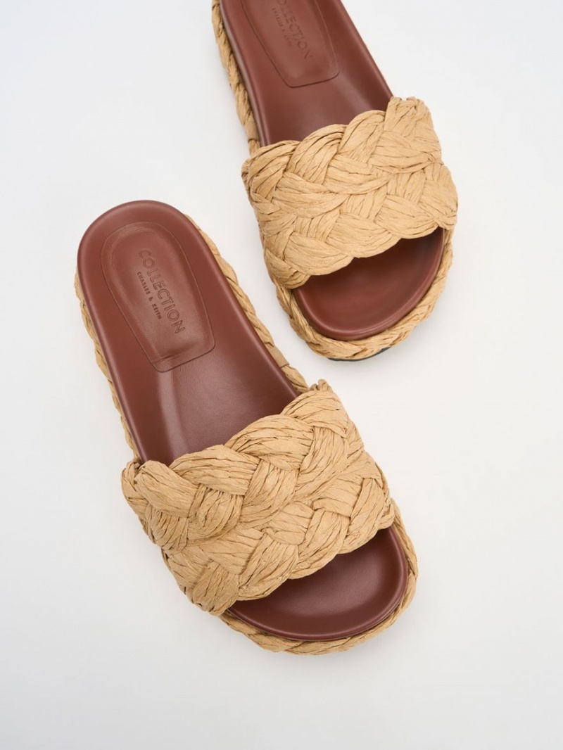 Slapi Charles & Keith Tali Raffia Braided Maro Inchis | 134BZFQLD