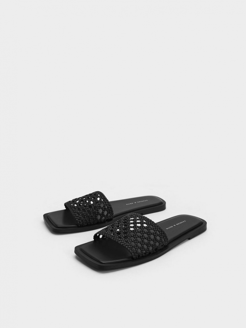 Slapi Charles & Keith Woven Square-Bombeu Negrii | 573MEFVNI