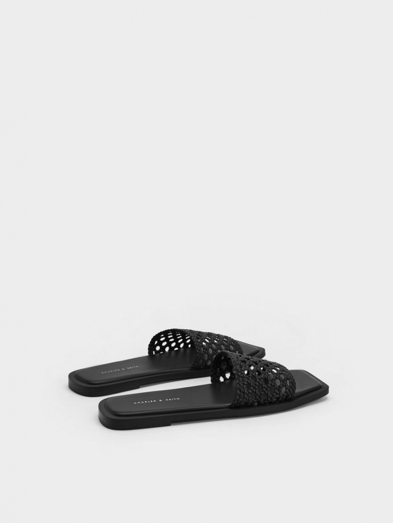 Slapi Charles & Keith Woven Square-Bombeu Negrii | 573MEFVNI