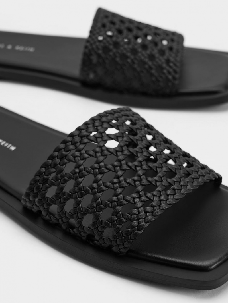 Slapi Charles & Keith Woven Square-Bombeu Negrii | 573MEFVNI