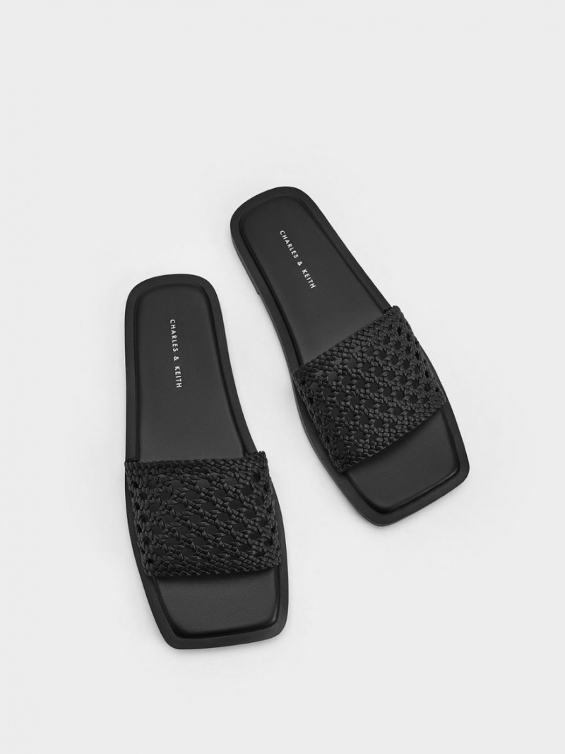 Slapi Charles & Keith Woven Square-Bombeu Negrii | 573MEFVNI
