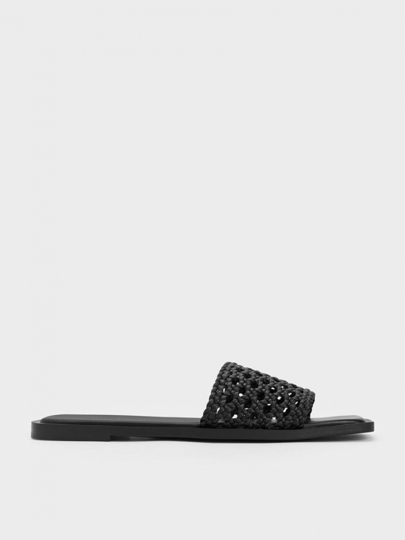 Slapi Charles & Keith Woven Square-Bombeu Negrii | 573MEFVNI