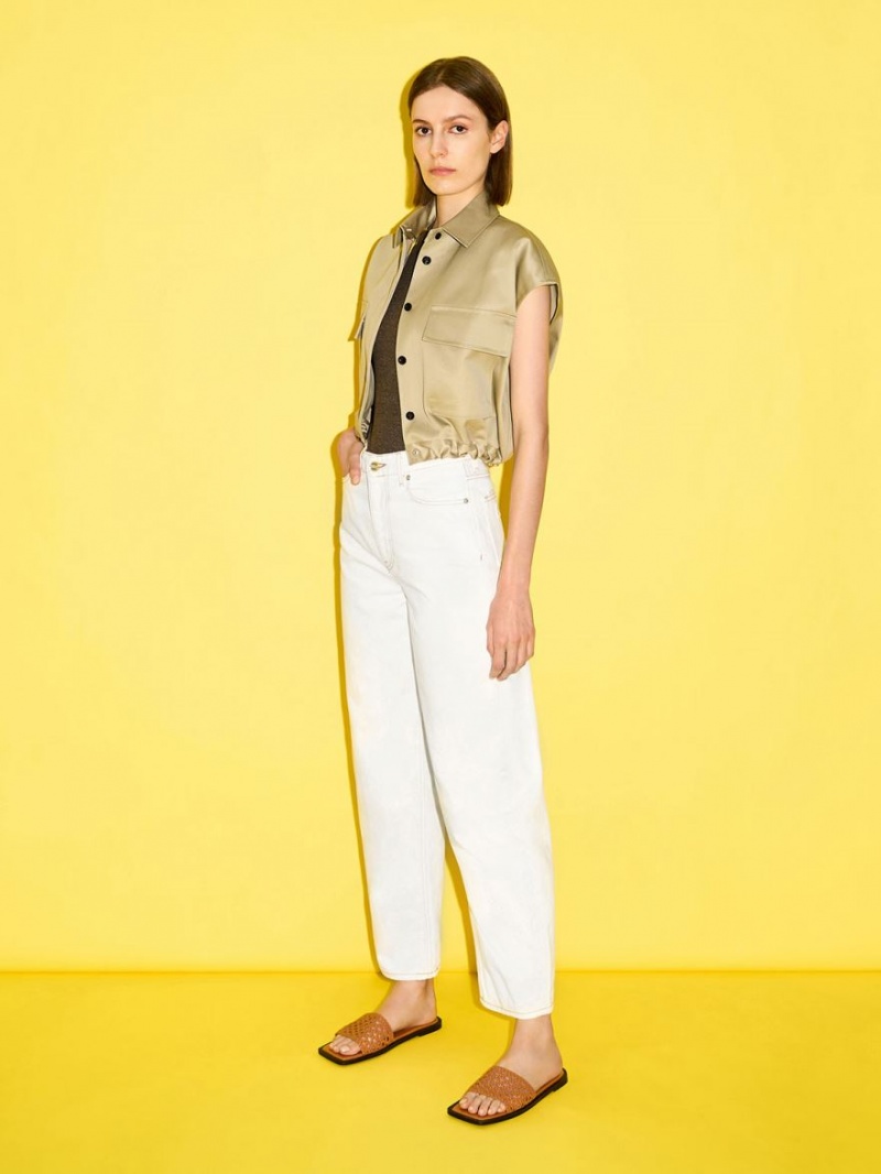 Slapi Charles & Keith Woven Square-Bombeu Maro | 352TFEHJZ