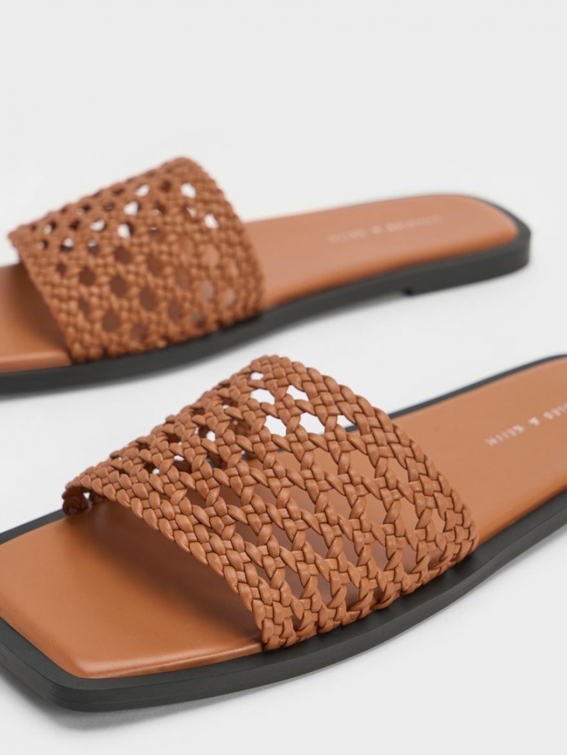 Slapi Charles & Keith Woven Square-Bombeu Maro | 352TFEHJZ