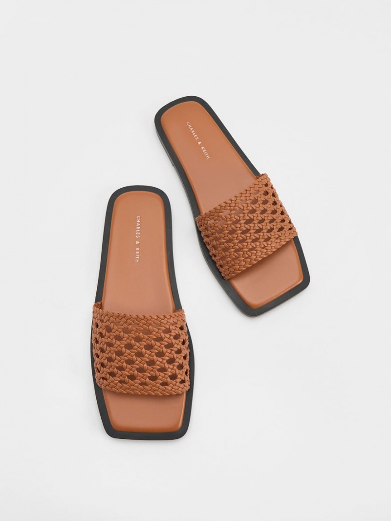 Slapi Charles & Keith Woven Square-Bombeu Maro | 352TFEHJZ
