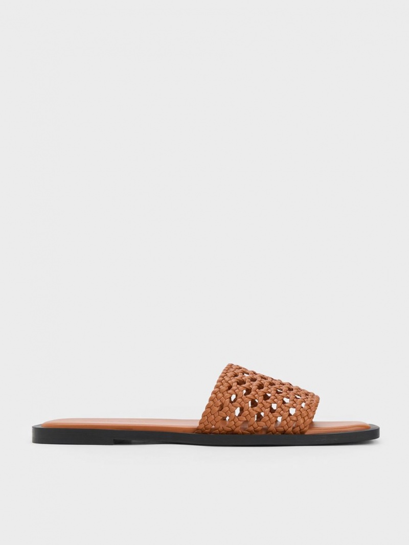 Slapi Charles & Keith Woven Square-Bombeu Maro | 352TFEHJZ